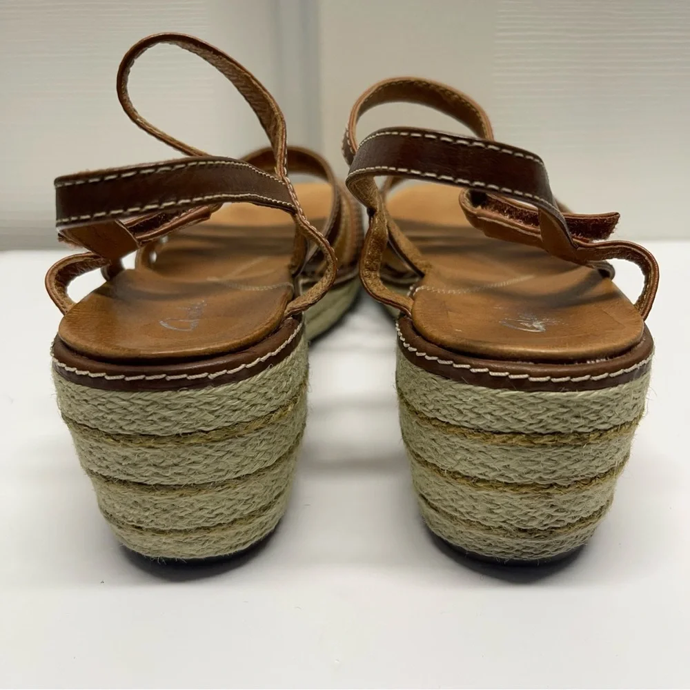 Clark’s Artisan Brown & Tan Strappy Espadrille Wedge Sandal  Size 10M